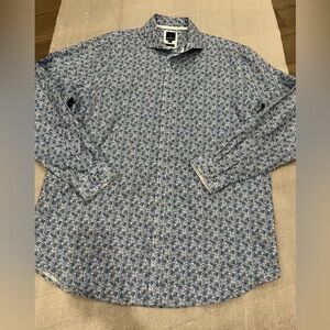 [17-17.5]Daniel Hechter Men Blue Floral Patterned Cotton Non Iron Dress Shirt
